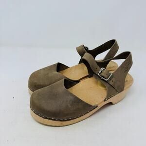 Lotta’s From Stockholm Brown Leather Clogs Wooden Sandals Size 37
